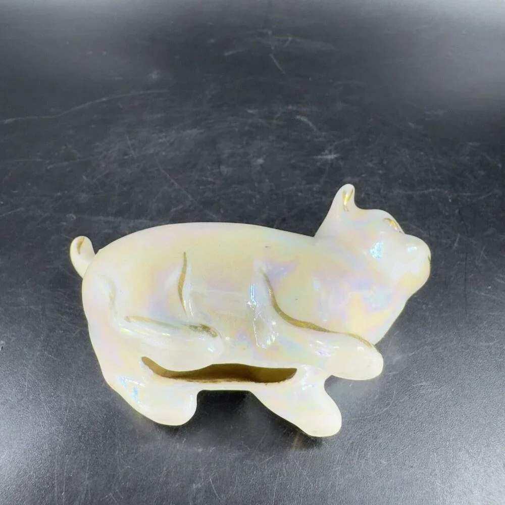 Vintage 1980s Ceramic Porcelain Luster Ware Iridescent Finish Kitty Cat Figurine